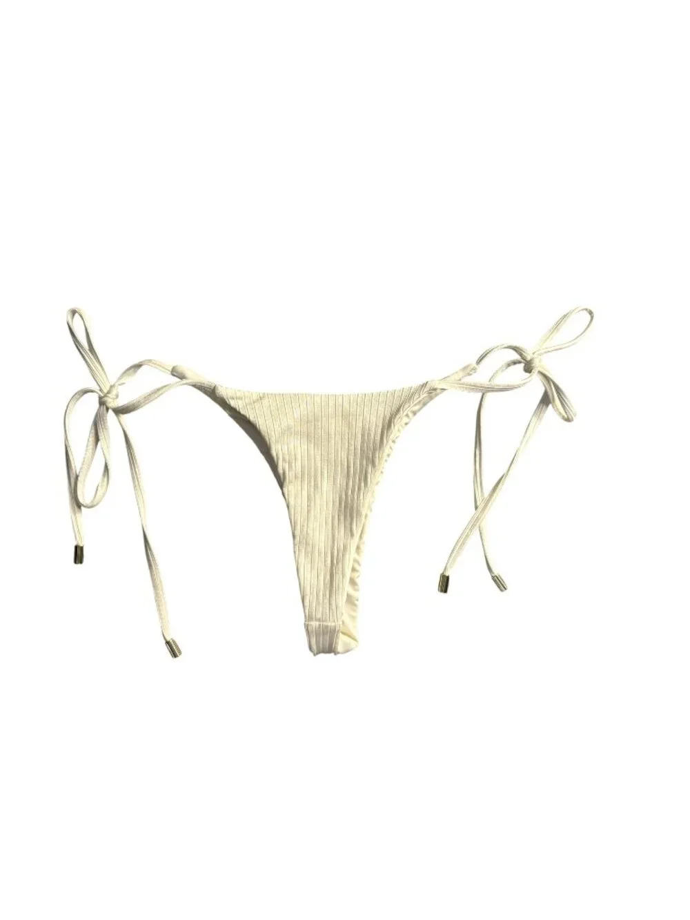 MONDAY Swimwear Palma Thong Bikini Bottoms in Ivory Rib
